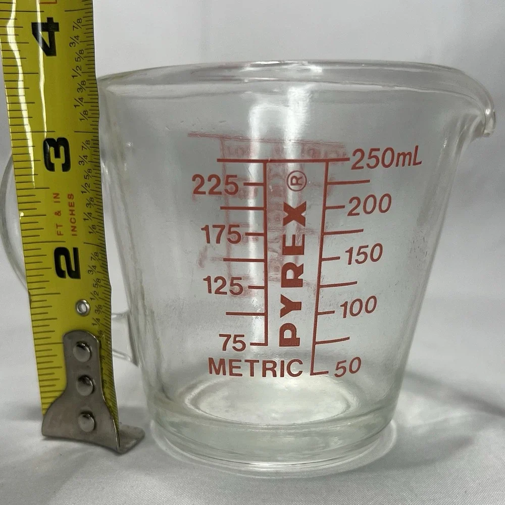 Vintage Pyrex 1 Cup‎ 8oz Glass Measuring Cup Red Lettering 250mL Metric USA 508